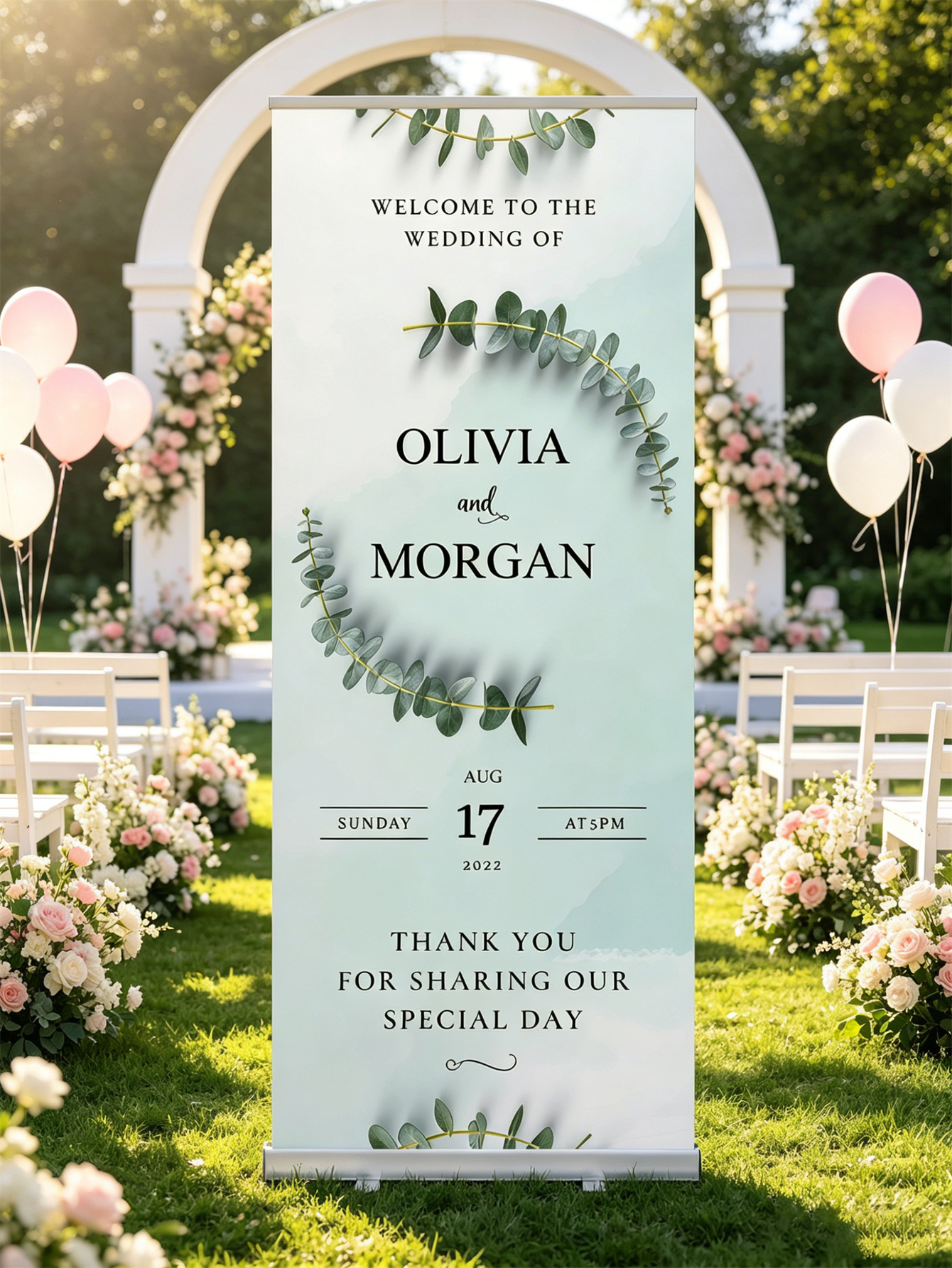 Customized wedding retractable banners - personalized photo wedding welcome signs, reception decorations and background curtains